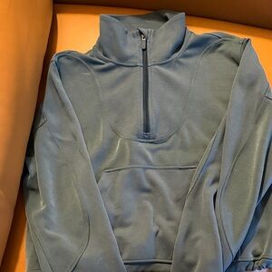 Lululemon Teal 1/2 Zip Cropped Quarter-Zip Sweatshirt with Draw String Waist